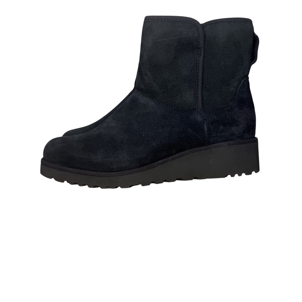 UGG Kristin Boot Women 6 Black Suede Wedge Sheepskin Ankle Classic 1012497